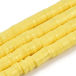 Yellow Handmade Polymer Clay Beads Strands, Pearlized, Disc/Flat Round, Heishi Beads, Yellow, 6mm, Hole: 1.5mm, 15.75''(40cm)