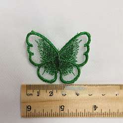 Dark Green Computerized Metallic Thread Embroidery Organza Sew on Clothing Patches, Butterfly, Dark Green, 40x50mm