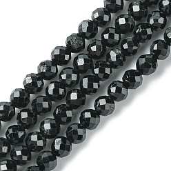 Tourmaline Natural Black Tourmaline Beads Strands, Faceted, Round, 4mm, Hole: 0.8mm, about 94pcs/strand, 15.35 inch(39cm)