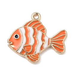 Оранжевый Подвески из эмали и сплава, рыба, золотые, оранжевые, 20x21.5x2.7 мм, отверстие : 1.5 мм