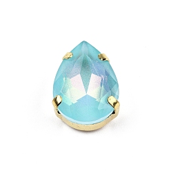 Аквамарин Aurora(jm) пришиваем горный хрусталь, граненый стеклянный горный хрусталь, многожильных ссылки, с латунной оправой золотистого цвета, слеза, аквамарин, 18x13x8.5 мм, отверстие : 1 мм