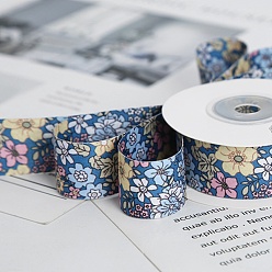 Steel Blue Polyester Ribbons, Floral Pattern, Garment Accessories, Steel Blue, 1 inch(25mm), about 9.84 Yards(9m)/Roll