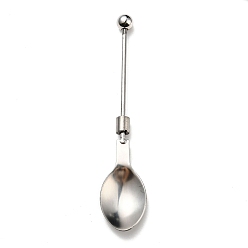 Stainless Steel Color 201 Stainless Steel Tableware, Beadable Flatware, with Alloy Findings, Spoon, Stainless Steel Color, 130x26x10mm