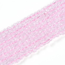 Бледно-Розовый Прозрачные стеклянные бусины, граненые круглые, розовый жемчуг, 2.3x2 мм, отверстие : 0.8 мм, около 145~150 шт / нитка, 34~35 см