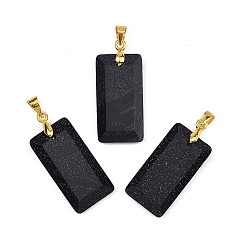 Камень с Пылевым Золотом Ограненные подвески из синтетического золота, Прямоугольные подвески с латунными зажимами золотистого цвета, 25x13x4 мм, отверстие : 5x4 мм