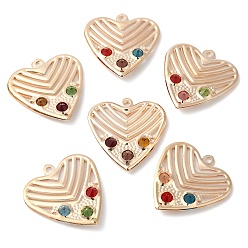Mixed Color Iron with Glass Pendants, Hollow Heart Charm, Mixed Color, 32.5x30x5mm, Hole: 2mm