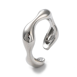 Platinum Rack Plating Brass Twist Wave Open Cuff Rings for Women, Lead Free & Cadmium Free, Long-Lasting Plated, Platinum, US Size 6 3/4(17.1mm)