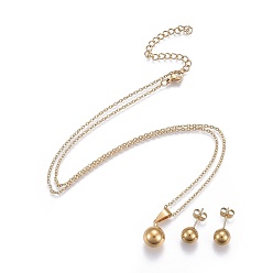Doré  304 définit bijoux en acier inoxydable, pendentifs et boucles d'oreille, boule, or, 17.71 pouce (45 cm), 19x8mm, pin: 0.7 mm