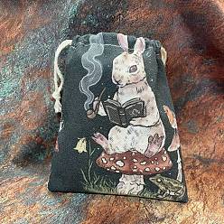 Rabbit Rectangle Canvas Cloth Tarot Cards Storage Pouches, Jewelry Drawstring Storage Bags, for Witchcraft Articles Storage, Rabbit, 18x13cm