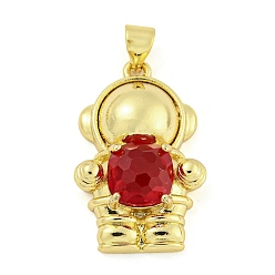Red Rack Plating Brass Pendants, with Glass, Long-Lasting Plated, Cadmium Free & Lead Free, Spaceman Charms, Red, 25x16x7mm, Hole: 4x3.5mm