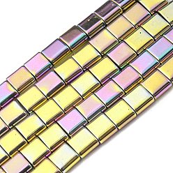 Colorful Electroplated Non-magnetic Synthetic Hematite Beads Strands, Square, 2-Hole, Colorful, 6x6x3mm, Hole: 1.2mm, about 69pcs/strand, 15.55 inch(39.5cm)