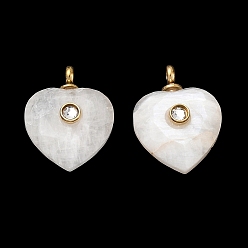 White Moonstone Натуральные белые лунные камни, ограненные подвески, Подвески в форме сердца с 304 фурнитурой из нержавеющей стали с кристаллами и стразами, ионное покрытие (ip), реальный 14 k позолоченный, 15.5~16x12x6~6.5 мм, отверстие : 1.5 мм