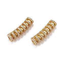 Real 18K Gold Plated Brass Micro Pave Clear Cubic Zirconia Tube Beads, Long-Lasting Plated, Tube, Real 18K Gold Plated, 20.5x5.5mm, Hole: 2.5mm