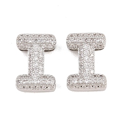 Letter I Латунные микропаве из прозрачного кубического циркония, без кадмия и без свинца, стойки покрытие, долговечный, платина, Буква "i", 14x9.5x5 мм, отверстие : 2.3x11 мм