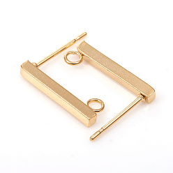 Real 18K Gold Plated 304 Stainless Steel Stud Earring Findings, Rectangle, Real 18K Gold Plated, 15x2mm, Hole: 1.8mm, Pin: 0.7mm