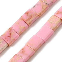 Pink Synthetic Imperial Jasper Beads Strands, 2-Hole, Rectangle, Pink, 5.5~6x5x2.5mm, Hole: 0.9mm, about 69~70pcs/strand, 15.12~15.2 inch(38.4~38.6cm)