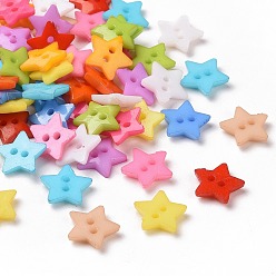Mixed Color Acrylic Buttons, 2-Hole, Dyed, Star, Mixed Color, 12x2mm, Hole: 1mm