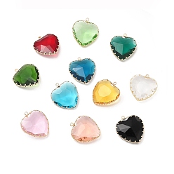 Mixed Color K9 Glass Pendants, Heart Charms, with Light Gold Tone Brass Findings, Faceted, Mixed Color, 31x28x9mm, Hole: 2mm