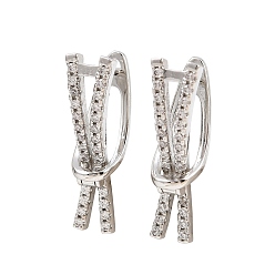 Платина Серьги-кольца из латуни с микропаве из прозрачных кубических цирконий, долговечный, стойки покрытие, без кадмия и без свинца, платина, 26x7.5 мм