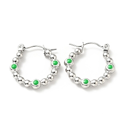 Зеленый лайм 304 круглые серьги-кольца из нержавеющей стали с эмалью для женщин, цвет нержавеющей стали, зеленый лайм, 20.5x20x3 мм, штифты : 0.8 мм