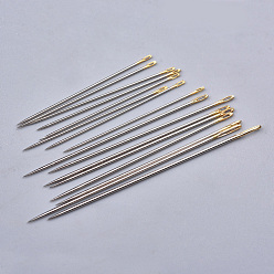 Platinum & Golden Iron Hand Sewing Needles, Platinum & Golden, 38~50x0.6~1mm, Hole: 0.3x1.5~4mm, about 16pcs/bag