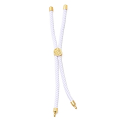 White Twisted Nylon Cord Silder Bracelets, Link Bracelet Making for Connector Charm, with Long-Lasting Plated Golden Brass Cord End & Alloy Tree of Life, White, 8-3/4~8-7/8 inch(22.2~22.6cm), Hole: 2mm