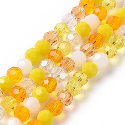 Yellow Glass Beads Strands, Faceted(32 Facets), Round, Yellow, 5.5~6.5mm, Hole: 1~1.2mm, about 95pcs/strand, 20.47''(52cm)