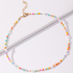 NZ2193caise Bohemian Pearl Necklace with Colorful Rice Beads - Sweet and Cool Style