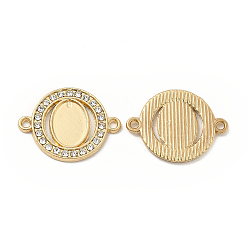 Golden Alloy Cabochon Connector Settings with Crystal Rhinestone, Flat Round, Nickel, Golden, Tray: 11x8mm, 24x18x2mm, Hole: 1.6mm