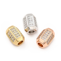 Mixed Color Rack Plating Brass Micro Pave Cubic Zirconia European Beads, Large Hole Beads, Long-Lasting Plated, Cadmium Free & Lead Free, Hexagon, Mixed Color, 13.5x10x8.5mm, Hole: 4mm
