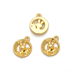 Round Alloy Pendants, Rabbit Pattern, Real 18K Gold Plated, for Easter, Round Pattern, 13mm