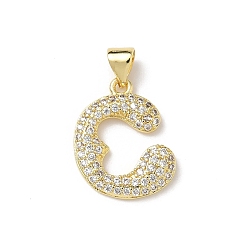 Letter C Латунные микро проложить кубического циркония подвески, стойки покрытие, буквы, без свинца и без кадмия, долговечный, реальный 18 k позолоченный, буква С, 19x15x2.5 мм, отверстие : 3.9x3.3 мм