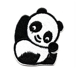 Black Computerized Embroidery Cloth Iron on/Sew on Patches, Costume Accessories, Appliques, Panda, Black & White, 51x44mm
