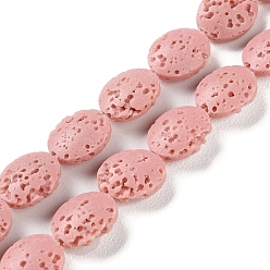 Pink Нити бусин из натурального камня, окрашенные в лавовый камень, Плоско-овальные, розовые, 10~11x8~8.5x4 мм, отверстие : 0.6 мм, около 36 шт / нитка, 14.80'' (37.6 см)