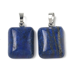 Ляпис-Лазурь Крашеные природные лазурит подвески, с платиновой и латунной фурнитурой, стойки покрытие, прямоугольник амулеты, 25~25.5x17.5~18x7~8 мм, отверстие : 8x5 мм