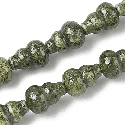 Vert Olive Foncé Perles de porcelaine vintage faites à la main, fantaisie porcelaine émaillée antique, gourde, vert olive foncé, 12.5x9mm, Trou: 1.6mm
