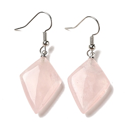 Розовый Кварц Серьги с подвесками в виде ромбов из натурального розового кварца, платиновые латунные серьги, 45.5x18 мм