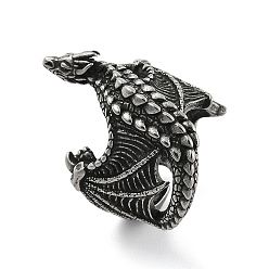 Античное Серебро 316 открытые манжетные кольца из хирургической нержавеющей стали, дракон, античное серебро, 31.5 мм, размер США 10 (19.8 мм)