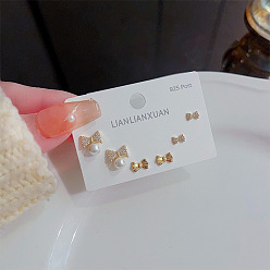 K028 Gold Plating Минималистичный комплект женских серег-игол из стерлингового серебра - 3 пары изящных и элегантных позолоченных серег-пуссет с изысканным внешним видом