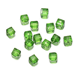 Green Transparent Acrylic Beads, Faceted Cube, Green, 8x8x8mm, Hole: 1.5mm, 50pcs/bag