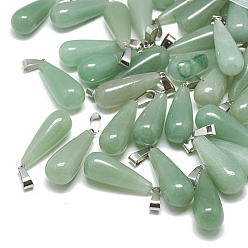 Green Aventurine Natural Green Aventurine Pendants, with Stainless Steel Snap On Bails, teardrop, 28~30x10~12mm, Hole: 6x4mm