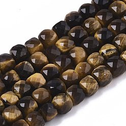 Tiger Eye Natural Tiger Eye Chip Beads Strands, Faceted, Cube, 5~5.5x5~5.5x5~5.5mm, Hole: 1.2mm, about 71pcs/strand, 14.96 inch(38cm)