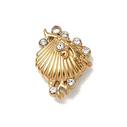 Shell Shape 304 Stainless Steel Rhinestone Pendants, Real 18K Gold Plated, Shell Shape Charms, 14x10x4mm, Hole: 1.2mm