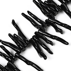 Черный Нити бусин из непрозрачного акрила, имитирующие кораллы, самородки, чёрные, 27~47x12~18x5~6 мм, отверстие : 1.5 мм, около 100 шт / нитка, 22.24''~22.44'' (56.5~57 см)