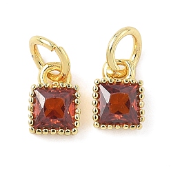 Красный Квадратных латуни микро проложить кубического циркония подвески, стойки покрытие, долговечный, без кадмия и без свинца, золотые, с целью перехода в кольце, красные, 7x5x2.5 мм, отверстие : 3.6 мм