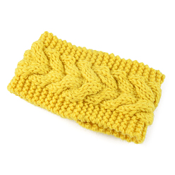 Yellow Polyacrylonitrile Fiber Yarn Warmer Headbands, Soft Stretch Thick Cable Knit Head Wrap for Women, Yellow, 210x110mm