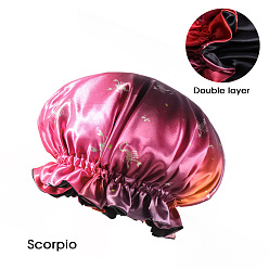 Scorpio Polyester Satin Bonnets, Sleep Bonnet Cap, Double Layer Gradient Color Shower Caps, Constellations Theme, Scorpio, 360mm