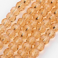 BurlyWood Transparent Glass Bead Strands, Imitate Austrian Crystal, Faceted(32 Facets), Round, BurlyWood, 4mm, Hole: 1mm, about 96~100pcs/strand, 14~14.5 inch