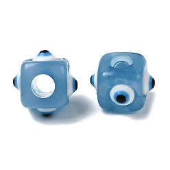 Стально-синий Смола сглаза европейские бусы, большое отверстие шарик, кубические, стальной синий, 11x8x8 мм, отверстие : 4 мм