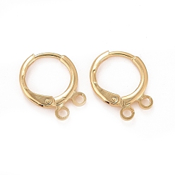 Real 24K Gold Plated 2-hole Rack Plating Brass Leverback Earring Findings, Lead Free & Cadmium Free, Real 24K Gold Plated, 14.5x11x1.5mm, Hole: 1.5mm, Pin: 1mm
